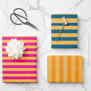 Elegante warme gele, roze, blauwe en oranje strepe inpakpapier vel