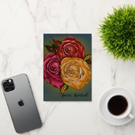 Elegante warme geschilderde rozen gevouwen uitnodi folie wenskaart