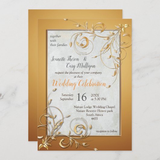 Elegante warme gouden schaduwen en abstracte bloem kaart (Voorkant / Achterkant)