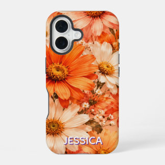 Elegante warme oranje madeliefjesbloemen iPhone 16 hoesje