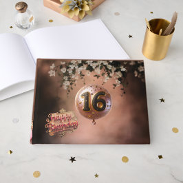 Elegante Warme Terracotta Bloei Sweet 16 Verjaarda Gastenboek