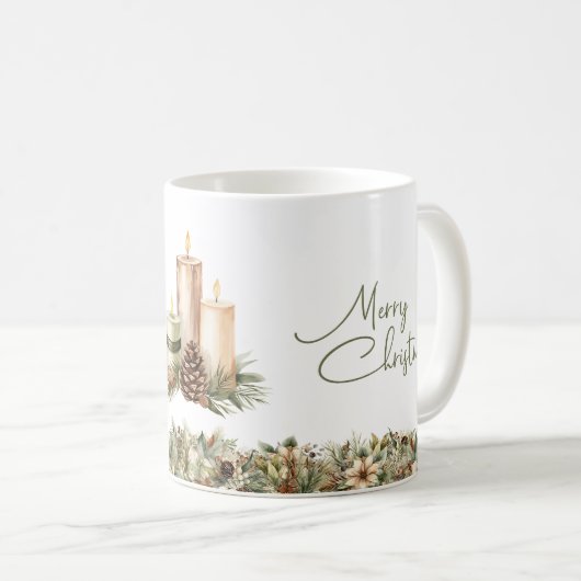 Elegante warmere tinten terracotta kerstkaarsen koffiemok (Voorkant rechts)