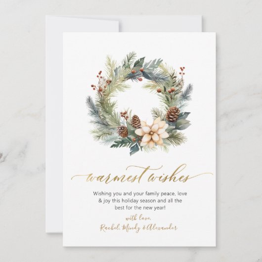 Elegante Warmste Wensen Script Krans Kerstmis Feestdagenkaart (Voorkant)