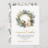 Elegante Warmste Wensen Script Krans Kerstmis Feestdagenkaart (Voorkant / Achterkant)