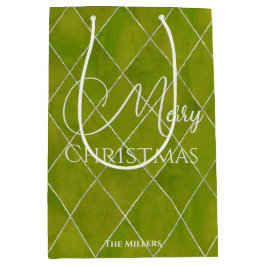 Elegante Wasabi Groen Argyle Patroon Kerstmis Medium Cadeauzakje