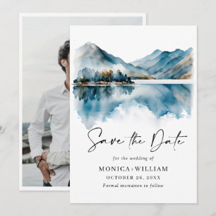Elegante Watercolor Bergen Bos Huwelijksfoto Save The Date