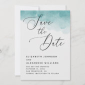 Elegante watercolor blauwe nautische script bruilo save the date (Voorkant)