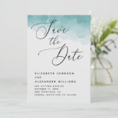 Elegante watercolor blauwe nautische script bruilo save the date (Staand voorkant)