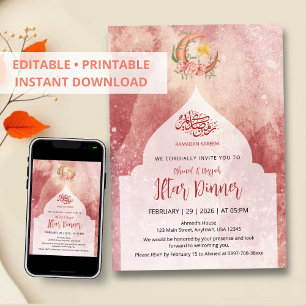 Elegante Watercolor Bloem Maaltijd Iftar Kaart
