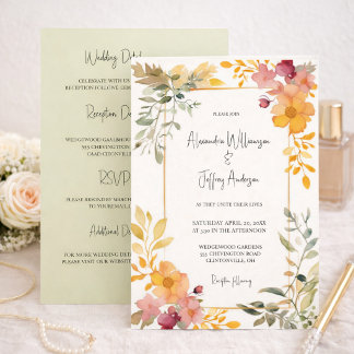 Elegante Watercolor Bloemen Bruiloftsinvatie Kaart