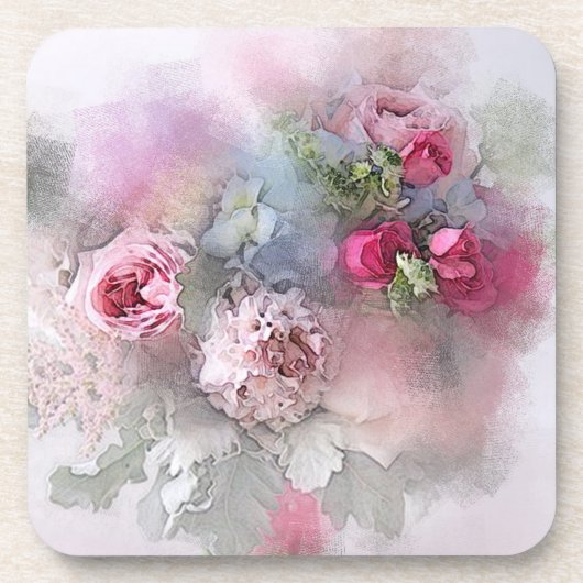 Elegante Watercolor Bloemen Rozen Boeket Sjabloon Bier Onderzetter (Voorkant)