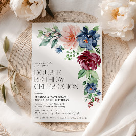 Elegante Watercolor Bloemige Dubbele Verjaardag  Kaart
