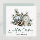 Elegante Watercolor Boho Kerst Ornament Feestdagenkaart (Voorkant / Achterkant)