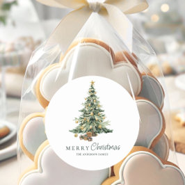 Elegante Watercolor Boom Kerst Ronde Sticker