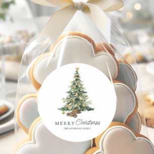 Elegante Watercolor Boom Kerst Ronde Sticker