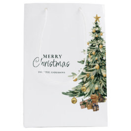 Elegante Watercolor Boom Kerstfeest Medium Cadeauzakje