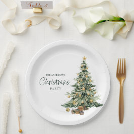 Elegante Watercolor Boom Kerstfeest Papieren Bordje