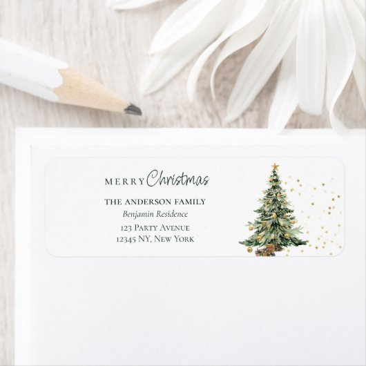 Elegante Watercolor Boom Kerstmis Etiket (Insitu)
