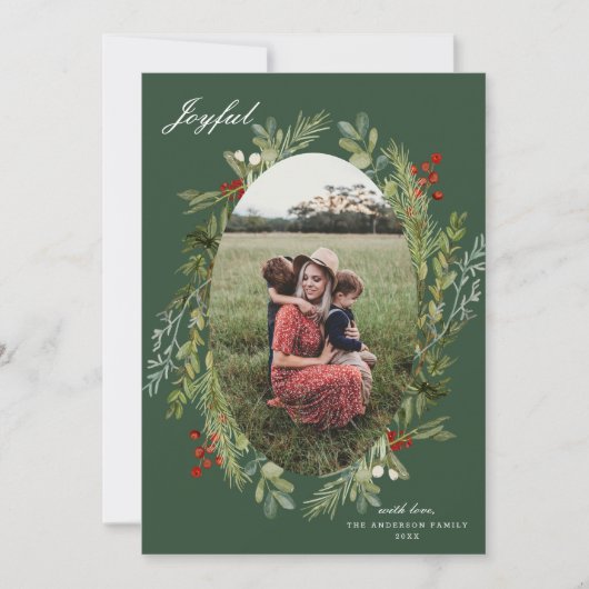 Elegante Watercolor Botanische TWEE Foto Kerst  Feestdagenkaart (Voorkant)