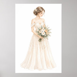 Elegante Watercolor Bruid Illustratie Poster