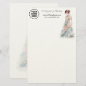 Elegante Watercolor Couture Bruidsmodeontwerper Briefpapier (Voorkant / Achterkant)