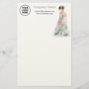 Elegante Watercolor Couture Bruidsmodeontwerper Briefpapier