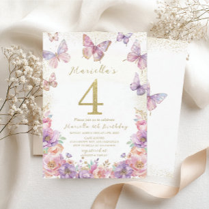 Elegante Watercolor Eén 4e Verjaardag Vlinder Meis Kaart