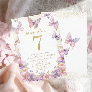 Elegante Watercolor Eén 7e Verjaardag Vlinder Meis Kaart