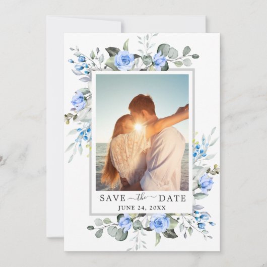 Elegante Watercolor Eucalyptus FOTO Huwelijks Save Save The Date (Voorkant)