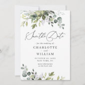 Elegante Watercolor Eucalyptus Huwelijk QR Code Save The Date (Voorkant)