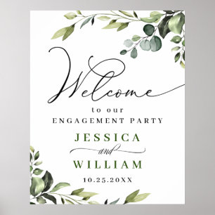 Elegante Watercolor Eucalyptus Verlovingsfeest Poster