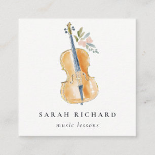 Elegante Watercolor Gitaar Muzikant Muziekleraar Vierkante Visitekaartje