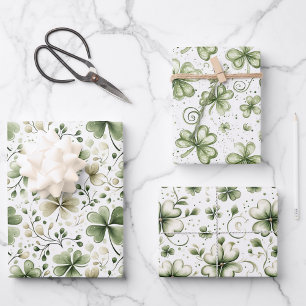 Elegante watercolor groene shamrock patronen inpakpapier vel