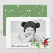 Elegante Watercolor Hulstbessen Script Foto Feestdagenkaart (Voorkant / Achterkant)