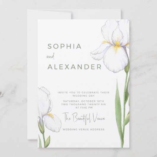 Elegante Watercolor Iris Bruiloft Uitnodiging (Voorkant)