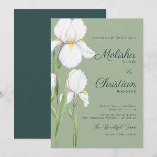 Elegante Watercolor Iris Bruiloft Uitnodiging (Voorkant / Achterkant)
