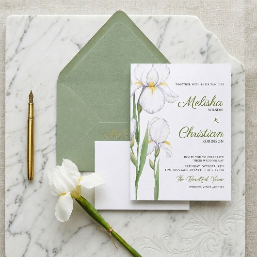 Elegante Watercolor Iris Bruiloft Uitnodiging