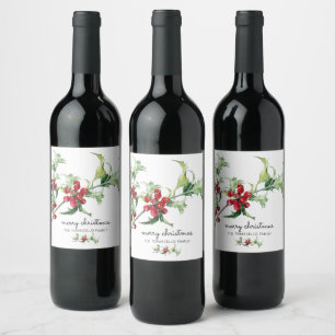 Elegante Watercolor Kerst Holly Bessen Naam Wijn Etiket