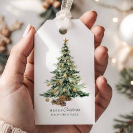 Elegante Watercolor Kerstboom Cadeaulabel