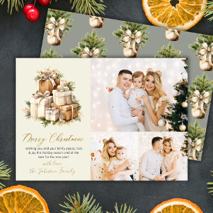 Elegante watercolor kerstcadeaus 3 foto feestdagenkaart