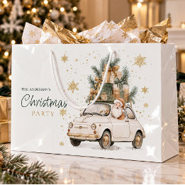 Elegante Watercolor Kerstman Auto Sneeuw Kerstfees Groot Cadeauzakje