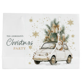 Elegante Watercolor Kerstman Auto Sneeuw Kerstfees Groot Cadeauzakje