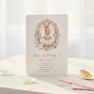 Elegante Watercolor Konijnenmeisje Verjaardag Kaart