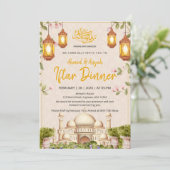 Elegante Watercolor Moskee & Lantaarns Iftar-diner Kaart (Staand voorkant)