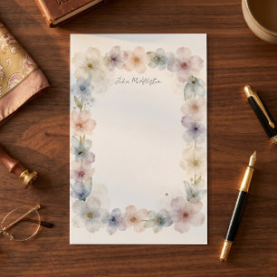Elegante Watercolor Pastel Bloemenrand Naam Briefpapier