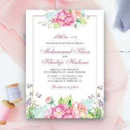 Elegante Watercolor Roze Bloemige Moslim Bruiloft Kaart