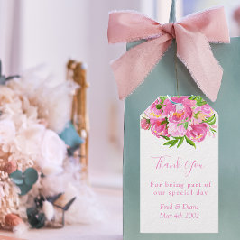 Elegante Watercolor Roze Pioen | Bruiloftsbloem Cadeaulabel