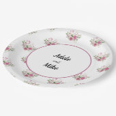 Elegante Watercolor Roze Roos Boeket Bruiloft Papieren Bordje (Gekanteld)