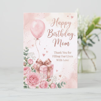 Elegante Watercolor Rozen & Roze Ballon Gelukkige Kaart