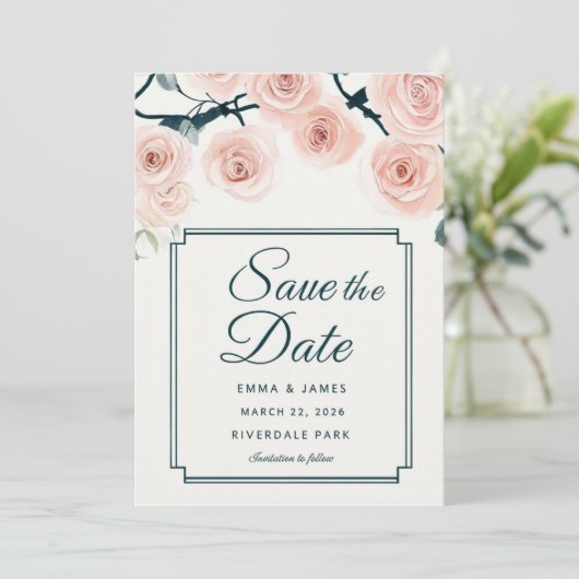 Elegante Watercolor Rozen Uitnodiging (Staand voorkant)